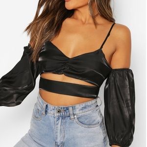 Boohoo Black Crop Top Off the Shoulder